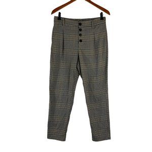 Zara TRF Collection Plaid Cropped Chino Pants Button Fly Elastic W30 L26.5